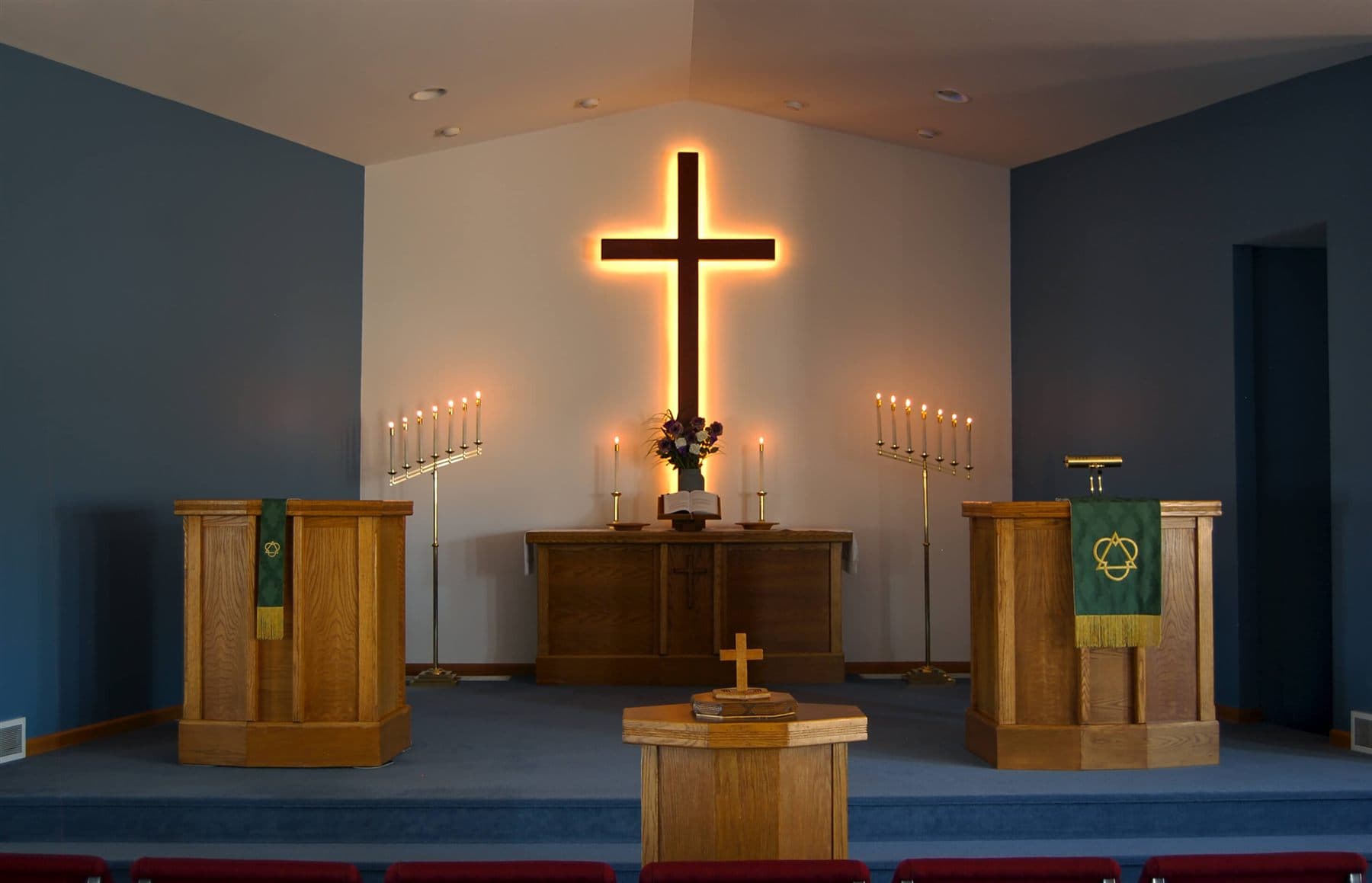 The Lord of Lords chapel altar with cross and candles